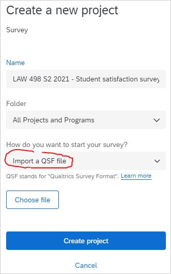 Screenshot of Qualtrics showing import file feature