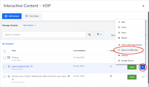 Screenshot of H5P settings